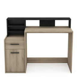 FurniComp LTD Furnicomp Nova 1 Door 1 Drawer Black And Oak Office Desk With Hutch - thumbnail 2