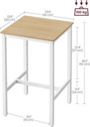 Songmics Vasagle High-Top Dining Table, Square Bar Counter, Robust Steel Construction, Simple Setup, Oak Beige And White - thumbnail 2