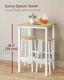 Songmics Vasagle High-Top Dining Table, Square Bar Counter, Robust Steel Construction, Simple Setup, Oak Beige And White - thumbnail 3