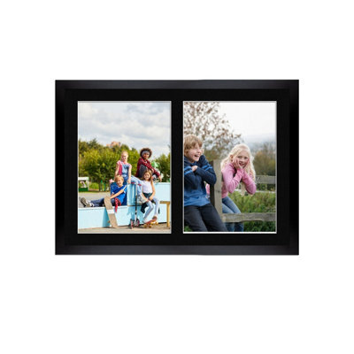 AK Frames 20X14 Black Sleek Multi Photo Frame With Black Mount - Holds 2 Apertures (2X) A4 Photos - image 1