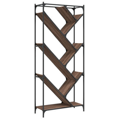 Berkfield Durable Bookcase Brown Oak 79X30X180 Cm Engineered Wood And Metal - image 1