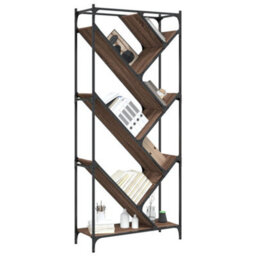 Berkfield Durable Bookcase Brown Oak 79X30X180 Cm Engineered Wood And Metal - thumbnail 4