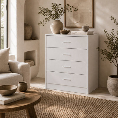 Wyld Haus Ziroma 4-Drawer White Chest Of Drawers With Silver Handles, Compact 60W X 40D X 69H Cm - image 1