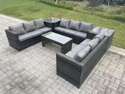 Fimous Outdoor Rattan Garden Furniture Lounge Sofa Set With Oblong Rectagular Coffee Table And 2 Side Table - image 1