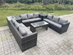 Fimous Outdoor Rattan Garden Furniture Lounge Sofa Set With Oblong Rectagular Coffee Table And 2 Side Table - thumbnail 2