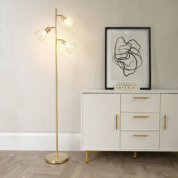 Valuelights Angus Brushed Gold Metal Geometric Basket Shade Floor Lamp