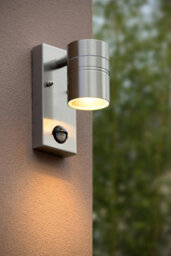 Lucide Arne-Led Modern Wall Spotlight Outdoor, Pir Sensor 6,3Cm - Led - Gu10 - 1X5W 2700K - Ip44 - Satin Chrome - thumbnail 3