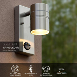 Lucide Arne-Led Modern Wall Spotlight Outdoor, Pir Sensor 6,3Cm - Led - Gu10 - 1X5W 2700K - Ip44 - Satin Chrome - thumbnail 2