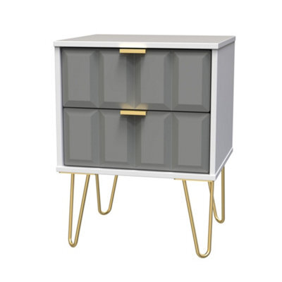 Cube Ready Assembled Matt Dark Grey & White No Effect 2 Drawer Wide Bedside Chest (H)505mm (W)395mm (D)415mm - image 1