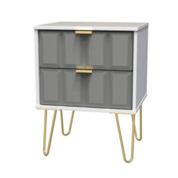 Cube Ready Assembled Matt Dark Grey & White No Effect 2 Drawer Wide Bedside Chest (H)505mm (W)395mm (D)415mm - thumbnail 1