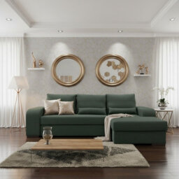 Virago Corner Sofa Bed For Living Room Foam Seat Wavy Springs Wood Legs With Storage Cushions 285X165X90 Green Right - thumbnail 2
