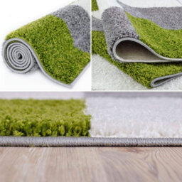 The Rugs Green Grey And Ivory Soft Checkerboard Design Fluffy Shaggy Rugs And Runners High Pile Living Room Kitchen Hallway 381 - thumbnail 5