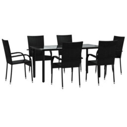 Berkfield 7 Piece Garden Dining Set Black Poly Rattan - thumbnail 3