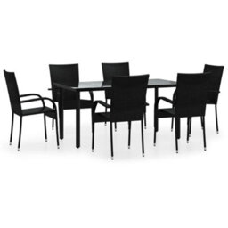 Berkfield 7 Piece Garden Dining Set Black Poly Rattan - thumbnail 2