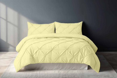 Pintuck Pinch Pleated Polycotton Duvet Cover And Pillowcase/s Set Bed Linen Lemon - image 1