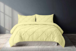 Pintuck Pinch Pleated Polycotton Duvet Cover And Pillowcase/s Set Bed Linen Lemon - thumbnail 1