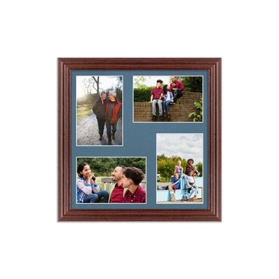 AK Frames 12X12 Rose Wood Classic Multi Photo Frame With Pompadour Mount - Holds 4 Apertures (4X) 6X4 Photos - image 1