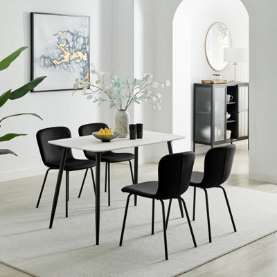 Furniturebox Furniturbeox Uk Asti White Marble Ceramic Top Dining Table & 4 Black Asti Chairs - image 1