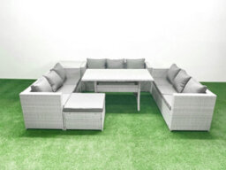 Fimous Rattan Garden Outdoor Furniture Set 10 Seater Garden Sofa Rectangulr Dining Table Set Big Stool Side Table Light Grey - thumbnail 2