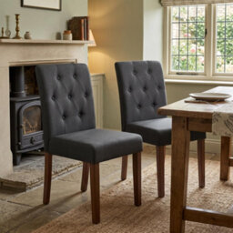London Boutique Set Of 2 Linen Fabric Dining Chairs (W)46Cm (D)56Cm (H)88Cm - Black - thumbnail 1