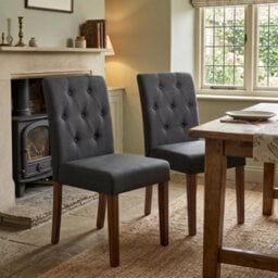 London Boutique Set Of 2 Linen Fabric Dining Chairs (W)46Cm (D)56Cm (H)88Cm - Black