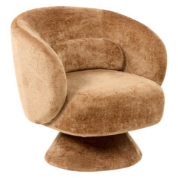 Beliani Swivel Armchair Lieksa Chenille Golden Brown - thumbnail 1
