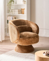 Beliani Swivel Armchair Lieksa Chenille Golden Brown - thumbnail 2
