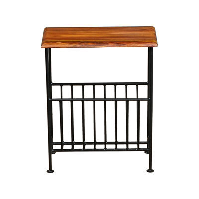 Buttercup Farm Ganga Iron Magazine Rack - Sheesham Wood - L20 X W50 X H40 Cm - Honey Dark Finish - image 1