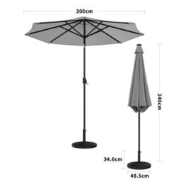 Living And Home 3M Large Garden Solar 24 Led Lights Parasol Outdoor Patio Umbrella Sun Shade Crank Tilt With Round Base, Light Grey - thumbnail 6