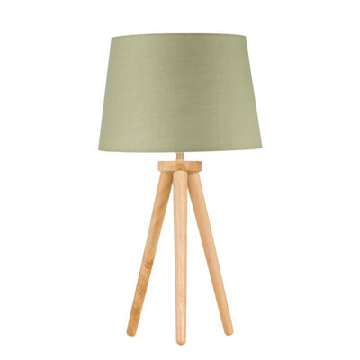 First Choice Lighting Voyage - Light Oak Table Lamp Or Bedside Light With Sage Green Shade - image 1