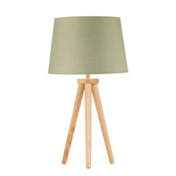 First Choice Lighting Voyage - Light Oak Table Lamp Or Bedside Light With Sage Green Shade