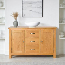 London Oak 3 Drawer Sideboard Fully Assembled - By Roseland Furniture - thumbnail 2