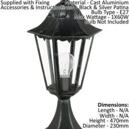 Elegant Ip44 Outdoor Pedestal Light In Black And Silver Patina For Garden - thumbnail 2