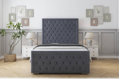 "Sloomy Monroe Steel Plush Bed Frame With 50"" Upholstered Headboard 6' Super King" - image 1