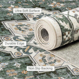 1.6X2.3M Area Rugs Living Room Washable Rug For Bedroom Green Ivory Boho No Slip Floor Floral Rugs For Dining Room, Home, Office - thumbnail 5