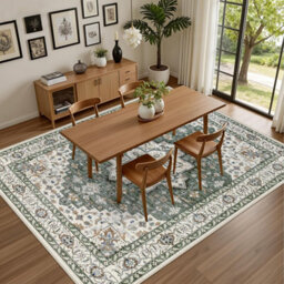 1.6X2.3M Area Rugs Living Room Washable Rug For Bedroom Green Ivory Boho No Slip Floor Floral Rugs For Dining Room, Home, Office - thumbnail 3