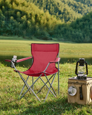 LEDREM Folding Camping Chairs, Set Of 2 Outdoor Chair, With Armrests, Cup Holder, Portable, 120 Kg Capacity, Red - image 1