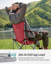LEDREM Folding Camping Chairs, Set Of 2 Outdoor Chair, With Armrests, Cup Holder, Portable, 120 Kg Capacity, Red - thumbnail 5