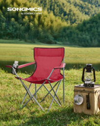 LEDREM Folding Camping Chairs, Set Of 2 Outdoor Chair, With Armrests, Cup Holder, Portable, 120 Kg Capacity, Red - thumbnail 3