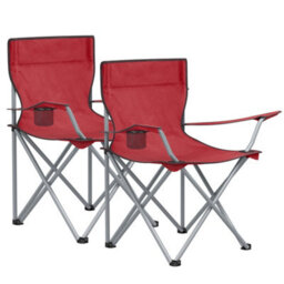 LEDREM Folding Camping Chairs, Set Of 2 Outdoor Chair, With Armrests, Cup Holder, Portable, 120 Kg Capacity, Red - thumbnail 2