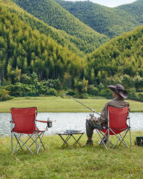 LEDREM Folding Camping Chairs, Set Of 2 Outdoor Chair, With Armrests, Cup Holder, Portable, 120 Kg Capacity, Red - thumbnail 7