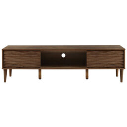 Beliani Dark Brown Tv Stand For Tvs Up To 75 Inches With Two Cabinets And Wide Top Shelf - thumbnail 1