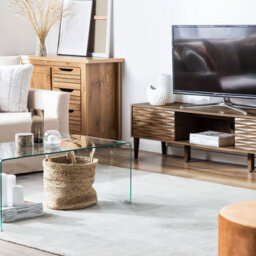 Beliani Dark Brown Tv Stand For Tvs Up To 75 Inches With Two Cabinets And Wide Top Shelf - thumbnail 2