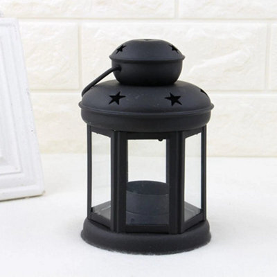 Black Iron Candle Holder Handheld Glass Candle Holder Candlestick Stand Lantern Decor - image 1
