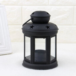 Black Iron Candle Holder Handheld Glass Candle Holder Candlestick Stand Lantern Decor - thumbnail 1