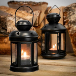 Black Iron Candle Holder Handheld Glass Candle Holder Candlestick Stand Lantern Decor - thumbnail 4