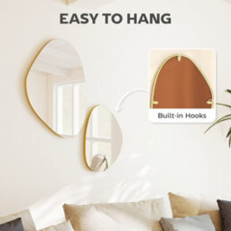 Homcom Pebble-Shaped Decorative Mirror, Set Of 2 Wall Mirror, Gold Tone - thumbnail 5