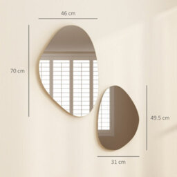 Homcom Pebble-Shaped Decorative Mirror, Set Of 2 Wall Mirror, Gold Tone - thumbnail 3