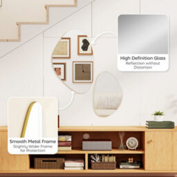 Homcom Pebble-Shaped Decorative Mirror, Set Of 2 Wall Mirror, Gold Tone - thumbnail 6
