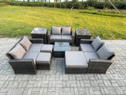 Fimous Outdoor Lounge Sofa Set Wicker Pe Rattan Garden Furniture Set With Square Coffee Table Double Seat Sofa 3 Footstools - thumbnail 1